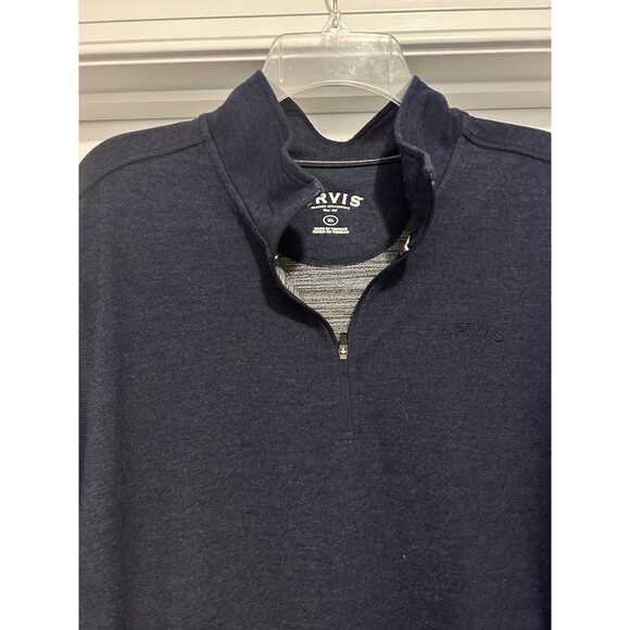 Orvis Shirt Mens XL Heather Navy Blue French Terry 1/4 Zip Pullover Long Sleeve - Picture 2 of 4